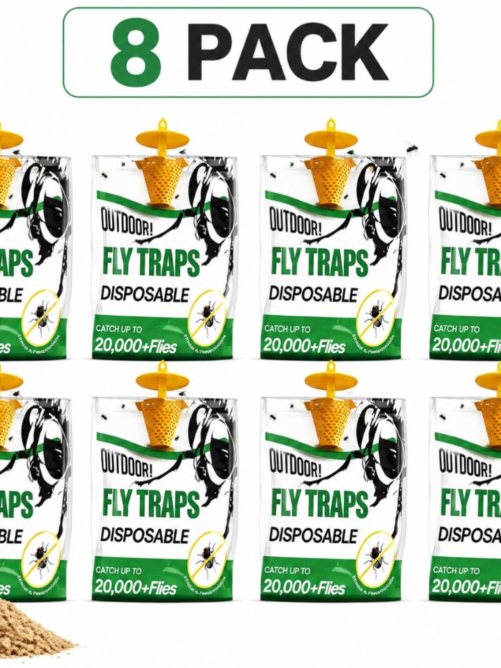 8 Pack Outdoor Hanging Fly Traps – Water Activated Portable Insect Catcher for P